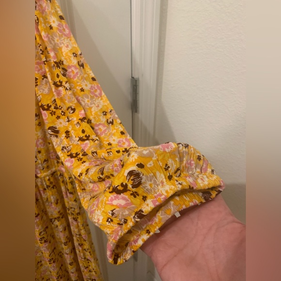 Gap Factory split neck midi dress, yellow floral, size XL - Picture 6 of 8